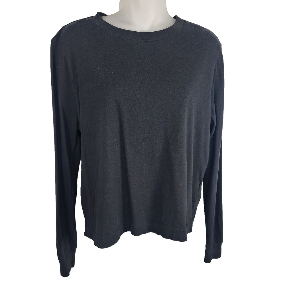 J.Crew Women Vintage Jersey Long Sleeve T Shirt Small Cropped Black Cotton CC998
